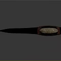 Traditional Decorative Axe With Red Patterned Handle And Dark Colored Head