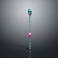 Decorative Fantasy Weapon Staff With Blue Top Ornament Pink Accents and Chain