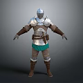 Medieval Warrior In Silver Armor With Green Skirt Brown Boots And Helmet