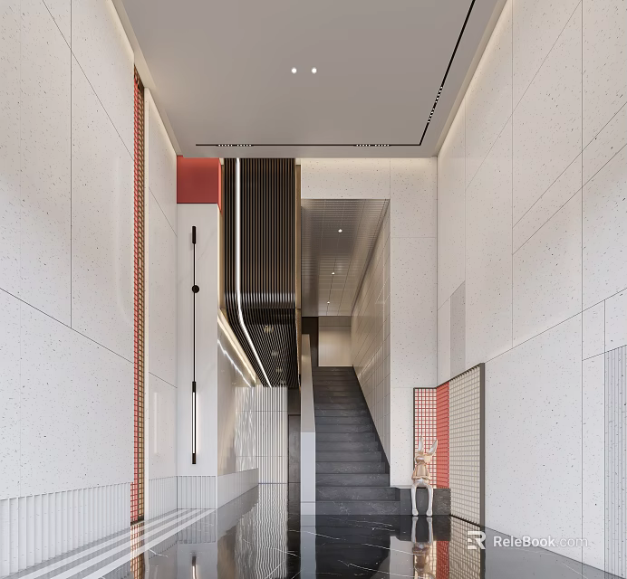 Modern Minimalist Staircase Interior With Lighting And Decor 3d model