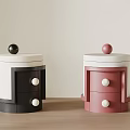 Modern Bedside Tables With Black White Pink Drawers And Spherical Top Knobs 3d model