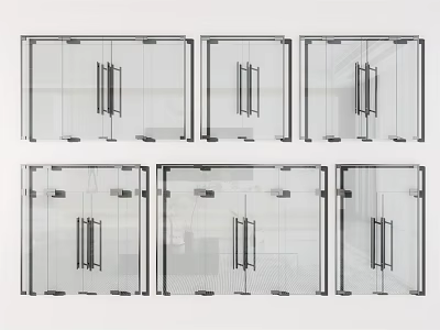 Different Styles Of Modern Glass Doors With Metal Handles And Black Frames 3d model