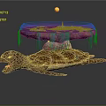 Floating Turtle With Back Platform Featuring Blue Liquid Yellow Elements And Yellow Ball 3d model