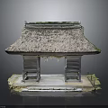 Traditional Japanese Pavilion With Thatch Roof Wooden Structure And Stone Base