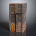 Two Story Brick Building With Windows Wooden Door Green Graffiti And Black External Pipes