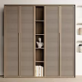 Modern Wooden Wardrobe With Lattice Doors Open Shelves And Decorative Niches