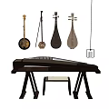 Guzheng Pipa Chandelier Guqin Traditional Musical Instruments 3d model