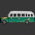 Vintage Green Yellow White Bus Featuring Classic Design And Retro Details