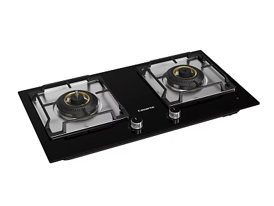 Double Burner Gas Hob Kitchen Appliance With Black Glass Surface And Efficient Cooking 3d model
