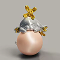 Exquisite Jewelry Piece with Pink Pearl Sphere Silver Rabbit and Golden Flower Accents