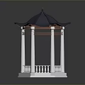 Traditional Gazebo With White Columns Blue Roof Red Accents Steps And Railing