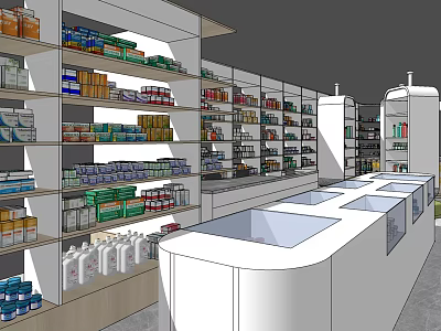 Well Organized Specialty Store Interior With Shelves Displaying Various Products And Counter 3d model