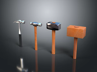 Hardware Tools Collection Of Various Hammers With Wooden Handles And Metal Heads 3d model
