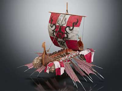 Viking Style Playground Equipment With Decorative Dragon Pattern Red White Sail And Spears 3d model