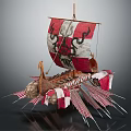 Viking Style Playground Equipment With Decorative Dragon Pattern Red White Sail And Spears