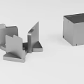 Grey Metal Mechanical Components With Different Shapes And Square Box Part 3d model