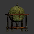 Vintage Globe With Wooden Base And Metal Stand For Decorative