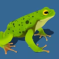 Vibrant Green Reptile With Yellow Eyes And Dark Spots On Blue Background