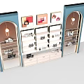 Arched Design Display Shelves With Blue Frames White Multi Tiered And Decorative Paintings