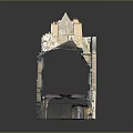 3D Model of Traditional European Building With Red Beige Facade Sloped Roof and Arched Doorways