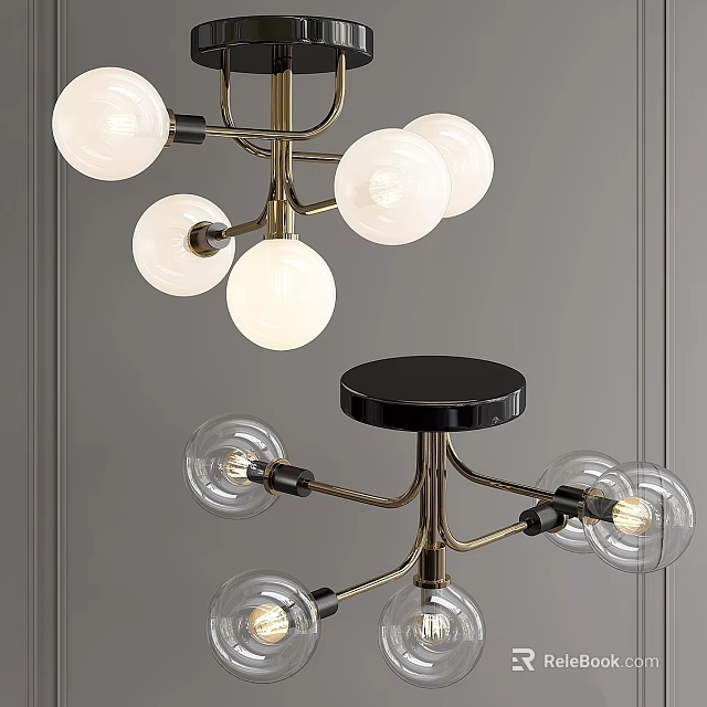 Modern Elegant Ceiling Light With Multiple Spherical Glass Shades And Brass Frame 3d model