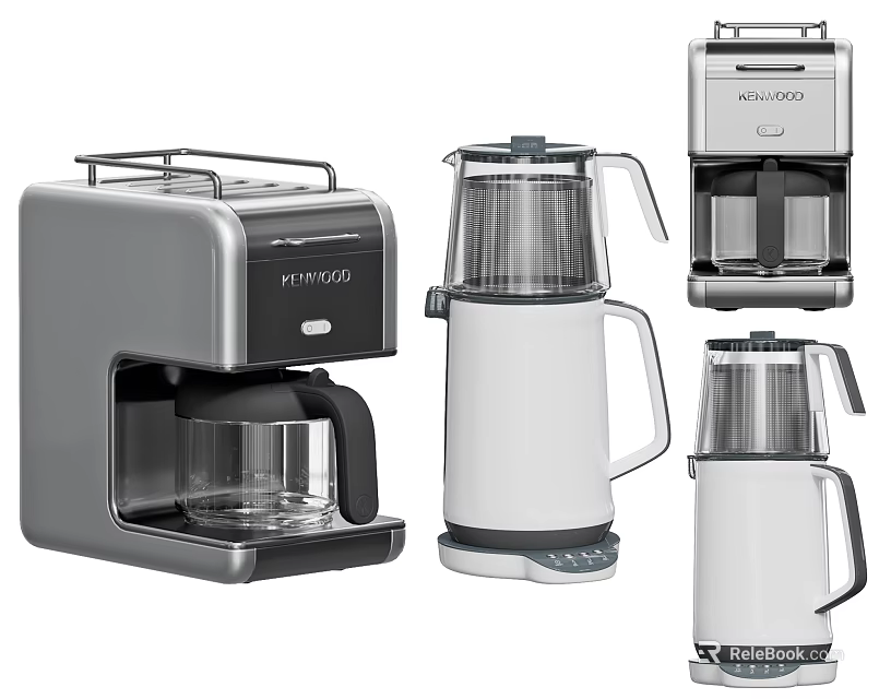 Stylish Modern Kitchen Appliances Featuring Coffee Maker Electric Kettle And Sleek Design 3d model 