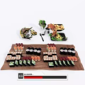 Colorful Assorted Sushi Platter With Varied Rolls And Green Garnish