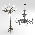 Classic Metal Floor Lamp And Chandelier Combination Featuring Candle Style Arms And Decorative Base