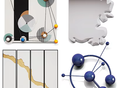 Abstract Modern Wall Decor With Geometric Circles Lines Spheres And Multi Panel 3d model