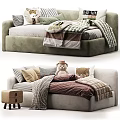Soft Green Sectional Sofa With Plush Pillows Cozy Blankets And Stuffed Toys