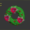 Green Festive Wreath Decorated With Red Flowers Green Leaves And Red Berries