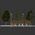 Cartoon Style Cozy Scene Featuring Small House Brown Roof Green Grass Trees And Pathway