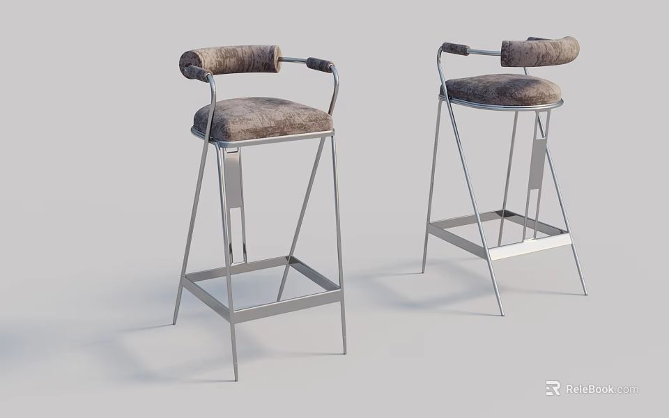 Modern Upholstered Bar Stools With Metal Frame Armrests And Gray Cushion 3d model 