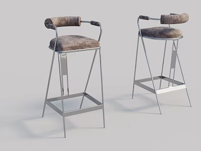 Modern Upholstered Bar Stools With Metal Frame Armrests And Gray Cushion 3d model