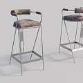Modern Upholstered Bar Stools With Metal Frame Armrests And Gray Cushion 3d model