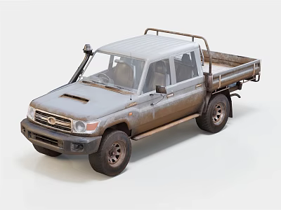 Vintage Rustic Off Road Pickup Truck With Roof Rack And Open Cargo Bed 3d model