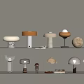 Decorative Items on Shelves with Mushroom Shaped Lamps Marble Balls Ceramic Figures