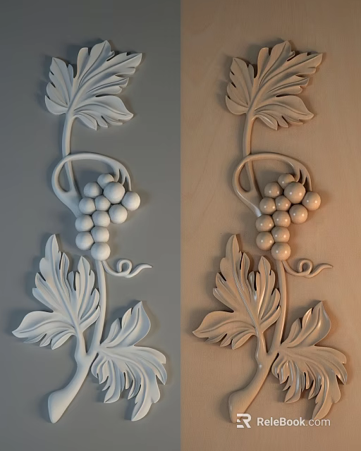 Decorative Grape And Leaf Carving Design For Wall Art Decoration 3d model