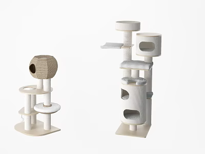 White Multi level Cat Tree Pet Furniture With Platforms And Scratching Posts 3d model