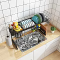 Practical Kitchenware Organizer With Dish Rack Plates Bowls Knives And Cutting Board