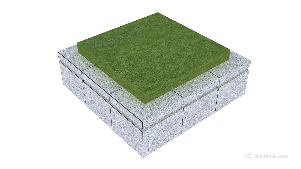 Tree Pit Structure With Green Turf Surface And Gray Stone Edging 3d model