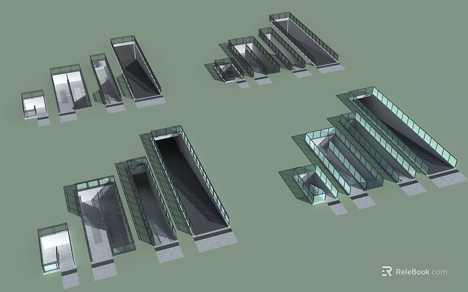 Contemporary Glass Architectural Models With Rectangular Shapes And Multiple Designs 3d model
