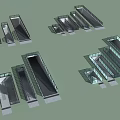 Contemporary Glass Architectural Models With Rectangular Shapes And Multiple Designs 3d model