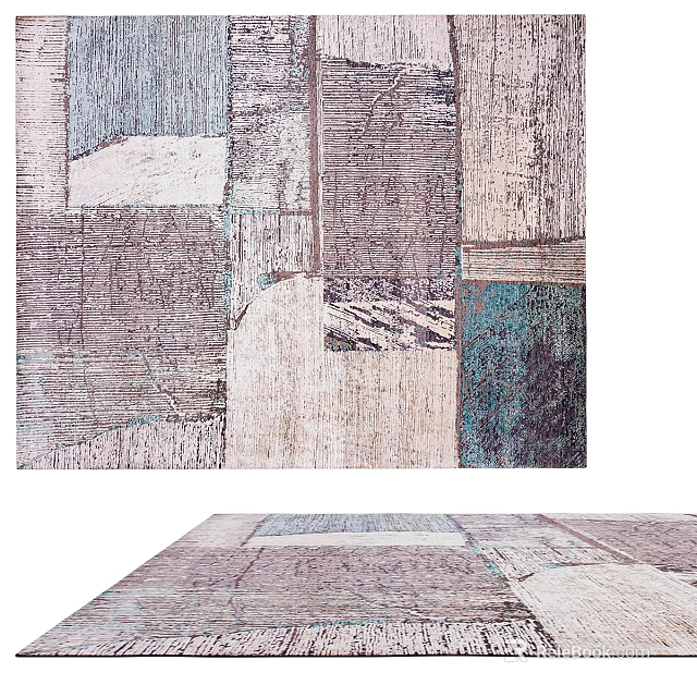 Vintage Patchwork Square Carpet With Neutral Tones And Textured Patterns For Living Room 3d model 