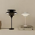 Black and White Modern Table Lamps with Layered Shade Design for Home Living Decor