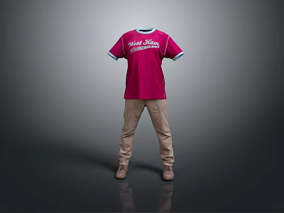 Man Wearing Red New York Yankees T Shirt With Khaki Pants And Brown Shoes 3d model