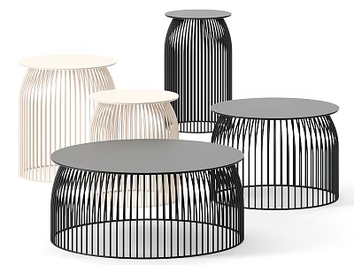 Modern Coffee Tables With Striped Design Round Tops Black And Beige Metal Frames 3d model