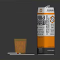 Gold Brend Orange Beverage in Orange Packaging with Small Glass Cup and Patterned Coaster