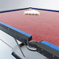 Modern Billiard Table With Red Felt Surface Blue Trim And Metal Legs