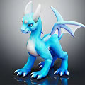 Blue Dragon 3D Figurine With White Horns Wings And White Tipped Claws